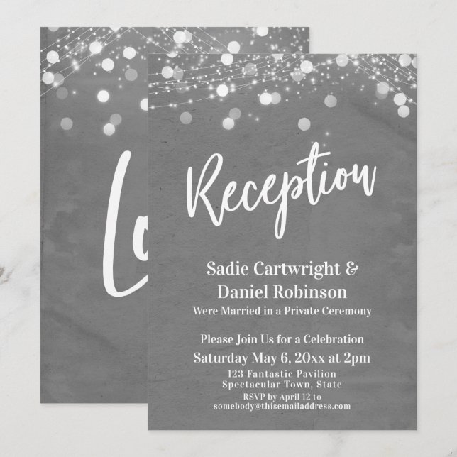 Convite Luzes Texturizadas Casamento Recepção-Apenas Cinza (Frente/Verso)