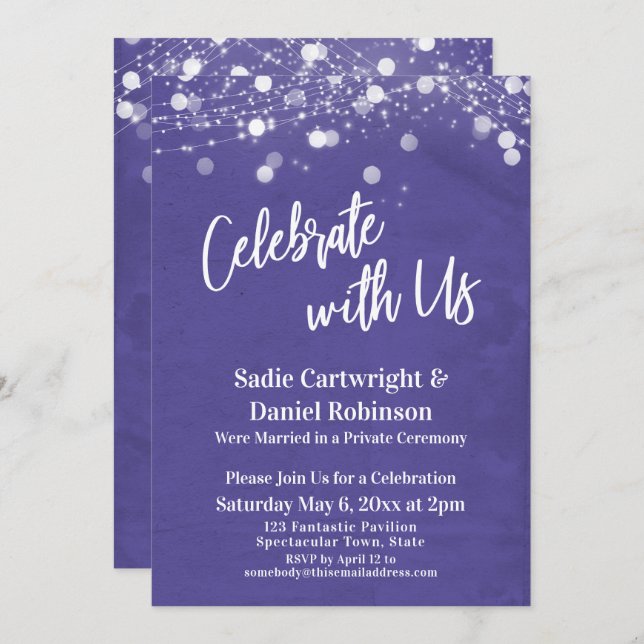 Convite Luzes Texturizadas Celebre Conosco Recepção Roxa (Frente/Verso)