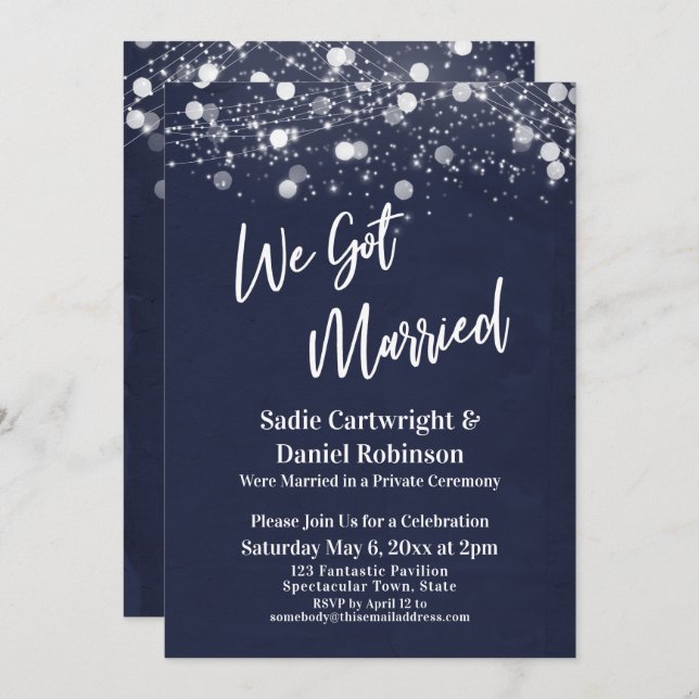 Convite Luzes Texturizadas Nós Casamos Recepção Naval Apen (Frente/Verso)