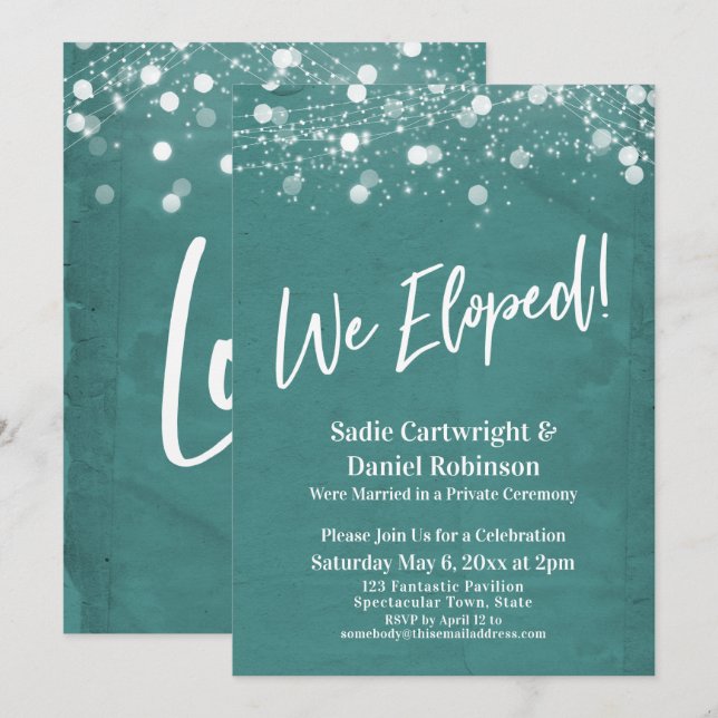 Convite Luzes Texturizadas Nós Fugimos Azul Turquesa Somen (Frente/Verso)