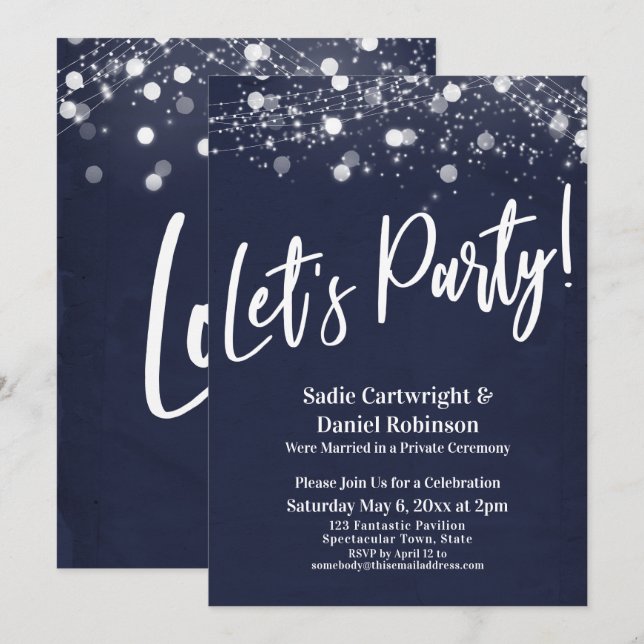 Convite Luzes Texturizadas Vamos Festejar Marinha Somente  (Frente/Verso)