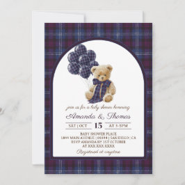 Convite Lxury Bear Balloons Plaid Baby Shower