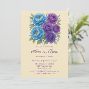 Convite Lyon Blue Peony & Fig Purple Festa de noivado