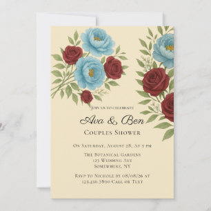 Convite Lyon Blue Peony & Rosas vermelhas