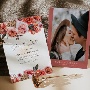 Convite LYRA Bohemian Fall Autumn Floral Salvar a Data