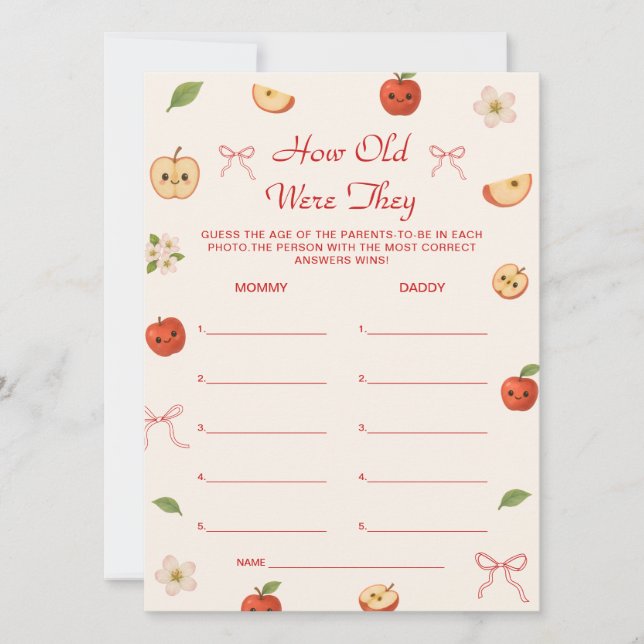 Convite Maçã De Meu Chá de fraldas De Olho Quantos Anos El (Frente)