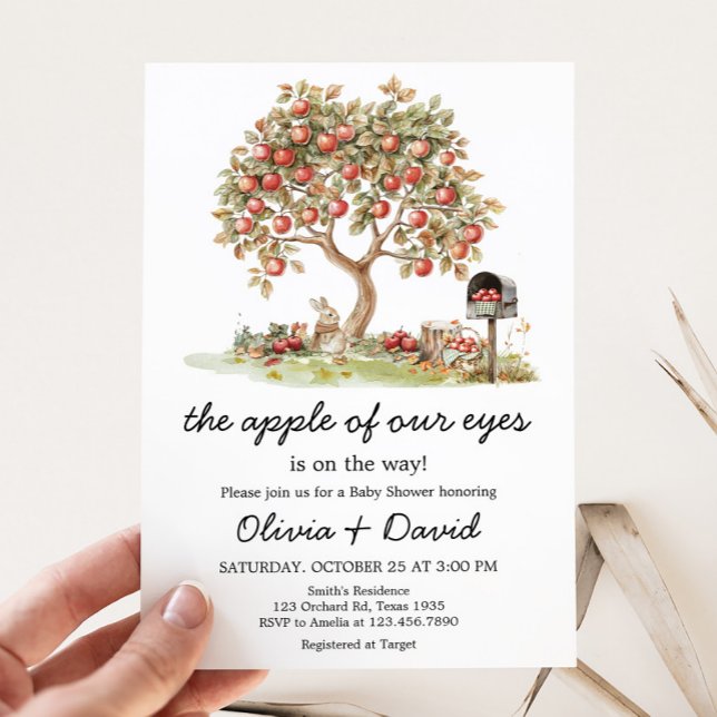 Convite Maçã de outono do nosso Chá de fraldas de Olhos (Apple of our Eyes Fall Apple Tree Baby Shower Invitation)