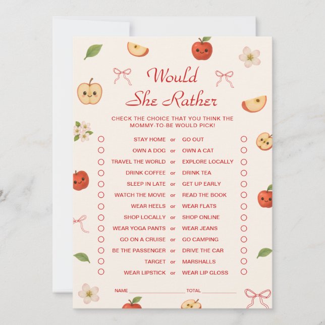 Convite Maçã do Meu Chá de fraldas Olho Ela Preferencialme (Frente)