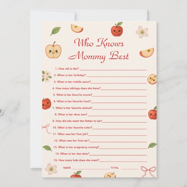 Convite Maçã do meu Chá de fraldas que conhece melhor Mamã (Frente)