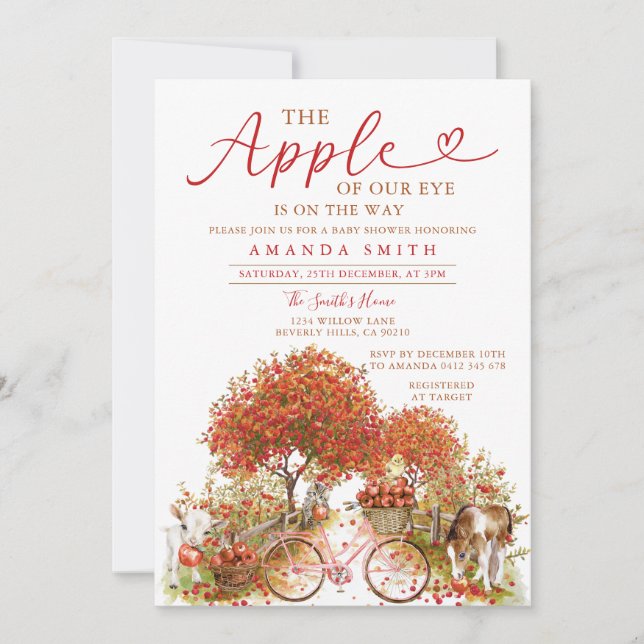 Convite Maçã do nosso Arco Chá de fraldas Laranja Gingham (Frente)