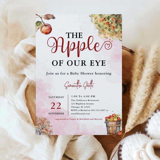 Convite Maçã do nosso Chá de fraldas de Maçã de Aquarela (Apple of Our Eye Watercolor Fall Apple Baby Shower Invitation)