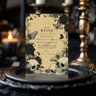 Convite Macabro Crânio Gótico e Mariposa Soirée de Hallowe