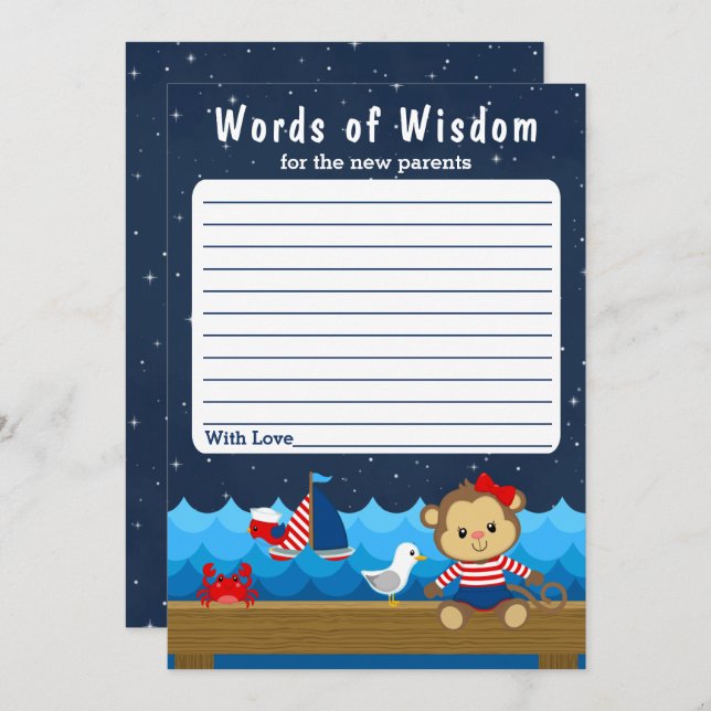 Convite Macaca Menina Náutica Vermelho e Azul Marinho Pala (Frente/Verso)