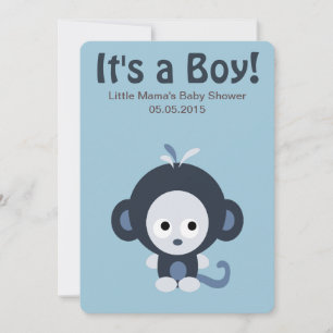 Convite Macaco azul bonito é um menino! Chá de Bebê