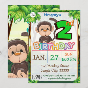 Convite Macaco de Partido segundo aniversário Personalizad