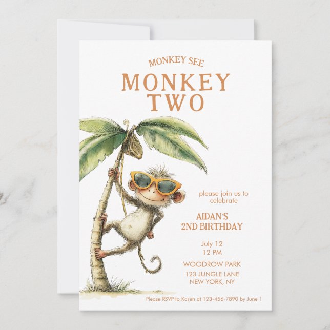 Convite Macaco Dois Segundo Aniversário (Frente)