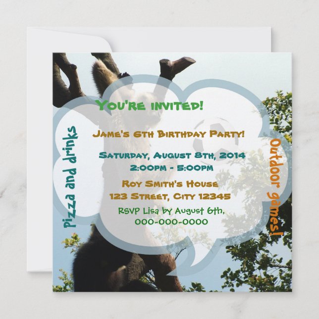 Convite Macaco e bola, festa de aniversário divertida (Frente)