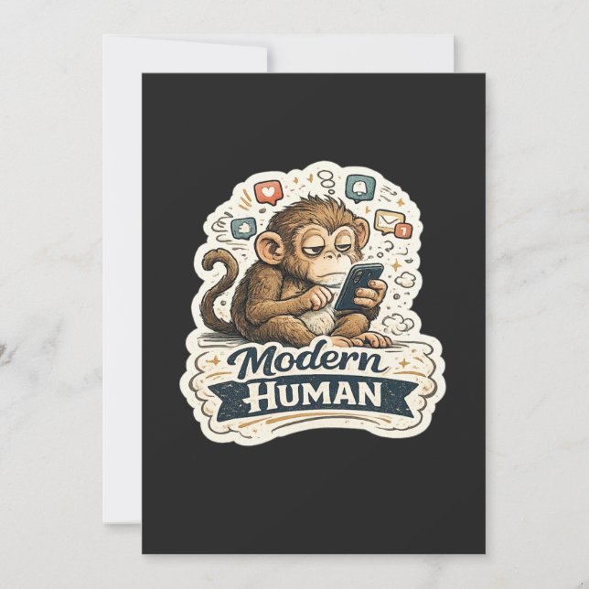 Convite Macaco Engraçado Humano Moderno Smartphone Mídia S (Frente)