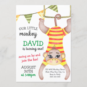 Convite Macaco-Macaco Primeiro Aniversário Selvagem Um Mac