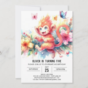 Convite Macaco Pastel Woodland Birthday