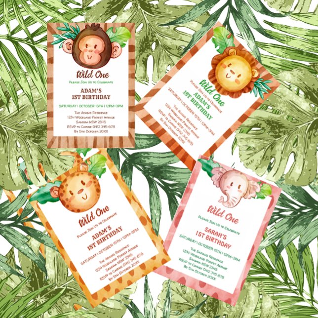 Convite macaco safari selvagem, um aniversário (Criador carregado)