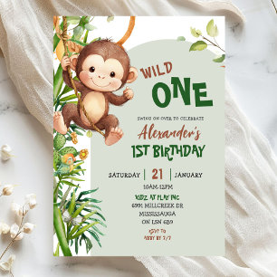 Convite Macaco Verde Aniversário de Um Safari Selvagem Pri