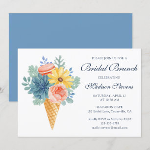 Convite Macaron Suculento Floral   Brunch de Noiva
