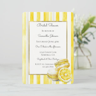 Convite Macarons Amarelo Limão Listras Chá de Noiva