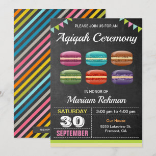Convite Macarons bonitos e doces Aqeqah   Cerimônia de Aqi