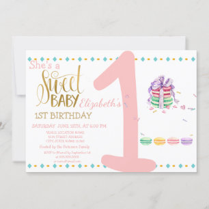Convite Macarons Doces Bebê Listras Aniversário