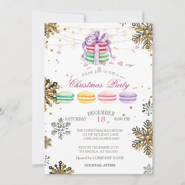 Convite Macarons,Luz de Corda Floco de Neve Natal Empresa (Frente)
