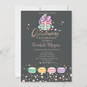 Convite Macarons Pontos de Confetes Quinceañera
