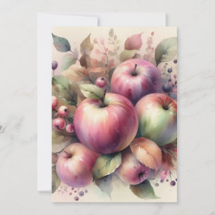 Convite Maçãs de outono em pintura de aquarela de cores pa