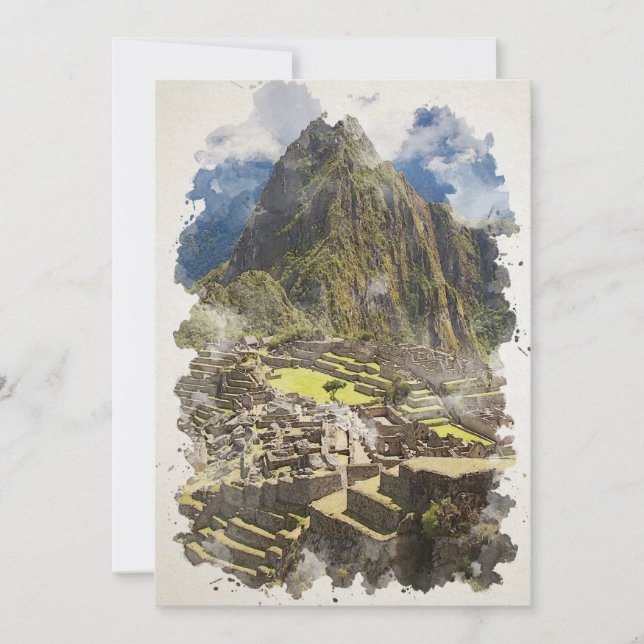 Convite Machu Picchu Peru Watercolor Art (Frente)