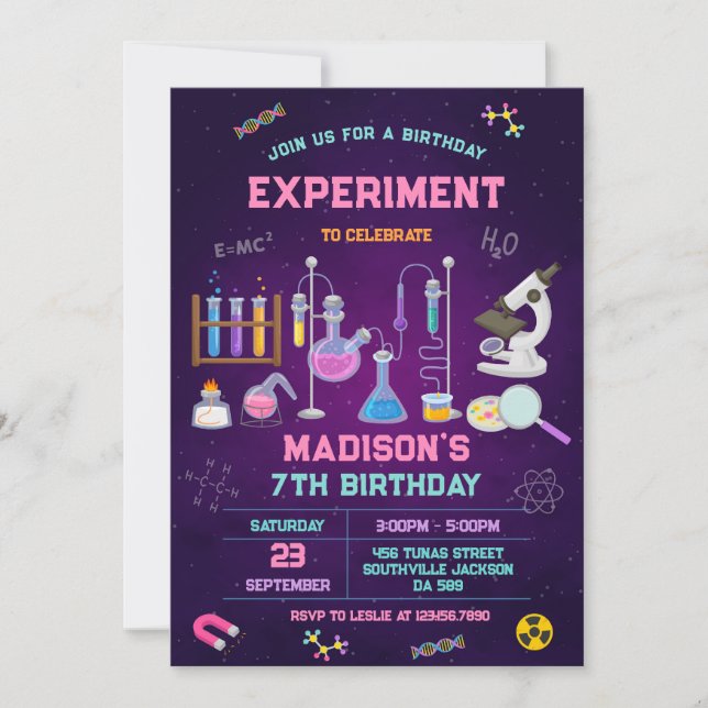 Convite Mad Science Experiment Birthday Party Invitation (Frente)
