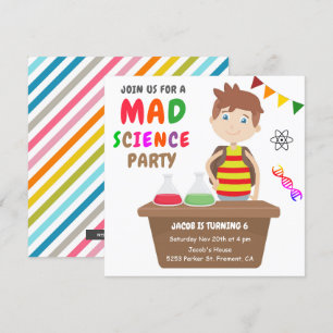 Convite Mad Science Experiment Boys Festa de aniversário