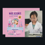 Convite Mad Science Experimental Girls Pink<br><div class="desc">Convite à Experiência de Festas de aniversário Científica Louca. Traseiro incluído.</div>