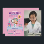 Convite Mad Science Experimental Girls Pink<br><div class="desc">Convite à Experiência de Festas de aniversário Científica Louca. Traseiro incluído.</div>