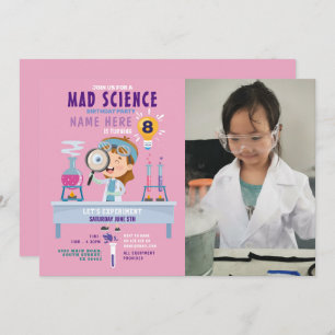 Convite Mad Science Experimental Girls Pink