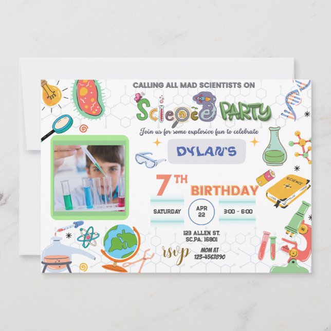 Convite Mad Science Party, Scientist Birthday Invitation (Frente)