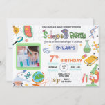 Convite Mad Science Party, Scientist Birthday Invitation<br><div class="desc">Amaze your guests with this colorful science birthday party invitation featuring science elements germs microscope globe experiments tools,  you can add your kid's picture and a picture for the background. Simply add your event details on this easy-to-use template to make it a one-of-a-kind invitation</div>