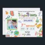 Convite Mad Science Party, Scientist Birthday Invitation<br><div class="desc">Amaze your guests with this colorful science birthday party invitation featuring science elements germs microscope globe experiments tools,  you can add your kid's picture and a picture for the background. Simply add your event details on this easy-to-use template to make it a one-of-a-kind invitation</div>