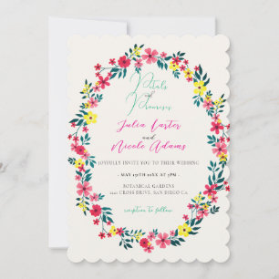 Convite Madagáscar Coroa de Flores de Vinca-Rosa Casamento