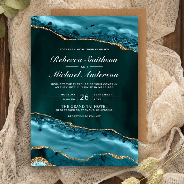 Convite Madalena de Ágata Azul e Dourada Casamento (Criador carregado)
