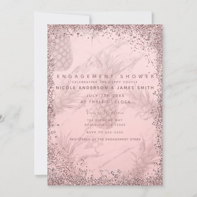 Convite Madalena de Brilho em Ouro Rosa Engajamento (Frente)