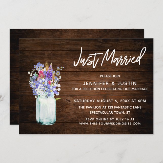 Convite Madalena de Madeira Casados Flores Silvestres em P (Frente/Verso)