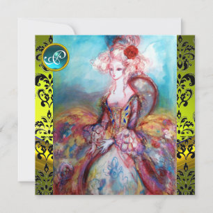 CONVITE MADAME POMPADOUR, DAMASCO AMARELO PRETO MONOGRAMA