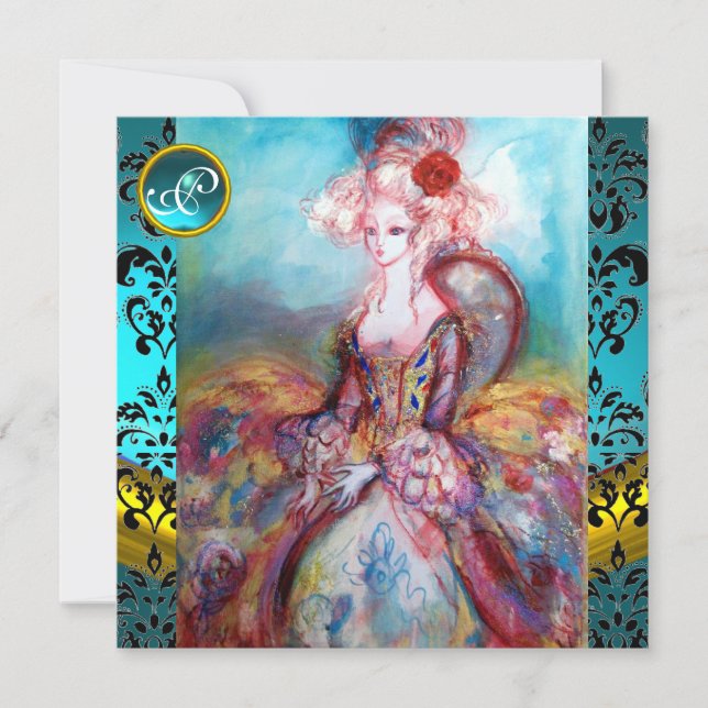 CONVITE MADAME POMPADOUR, MONOGRAMA DE FLOR DE DAMASCO AZU (Frente)