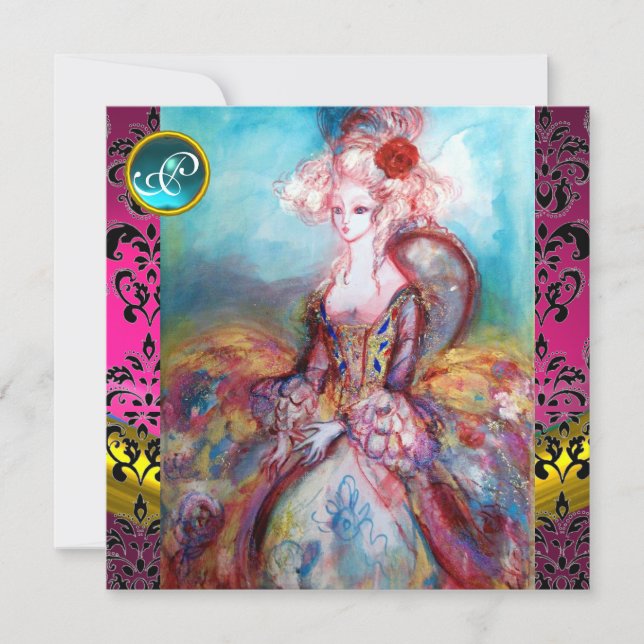 CONVITE MADAME POMPADOUR, PINK BLACK DAMASK FLOWMONOGRAM (Frente)