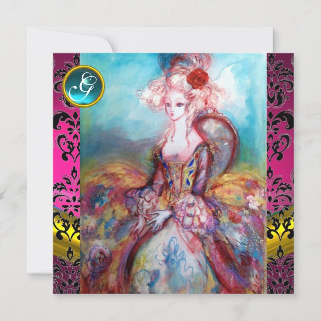 CONVITE MADAME POMPADOUR, PINK BLACK DAMASK FLOWMONOGRAM (Frente)